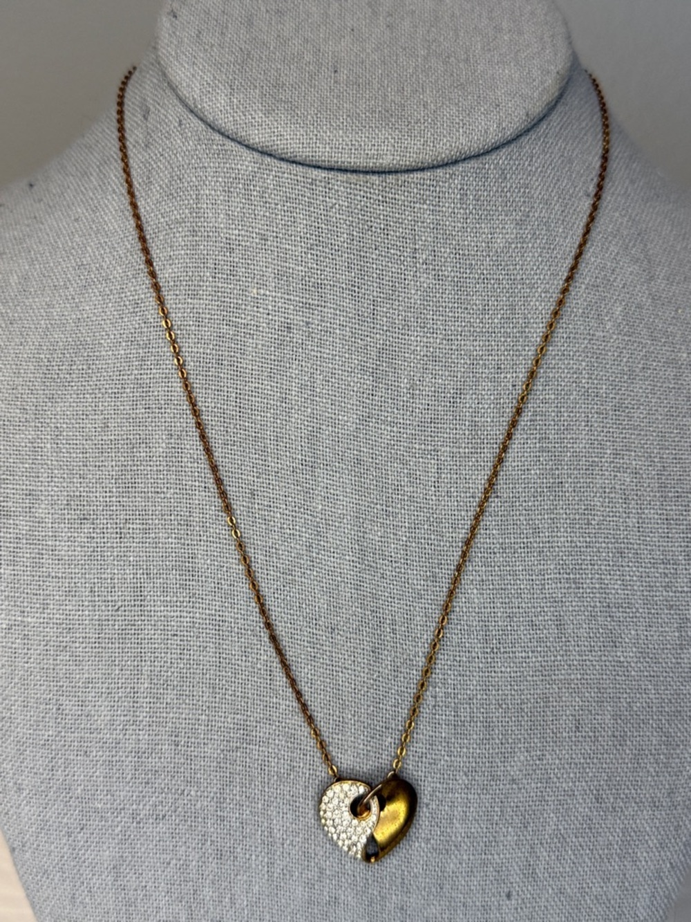 Swarovski Heart Pendant Necklace Gold Tone Crystal 18” Adjustable